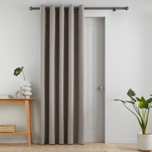 Catherine Lansfield Wilson Velvet Thermal Ready Made Eyelet Door Curtain Grey