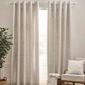 Catherine Lansfield Brooke Floral Ready Made Eyelet Curtains Natural
