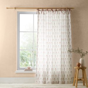 Pineapple Elephant Woodblock Floral Tie Top Voile Curtain Ready Made Single Voile Curtain Clay