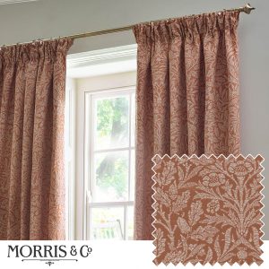 Morris & Co. Acorn Tonal Matt Jacquard Ready Made Pencil Pleat Curtains Brick