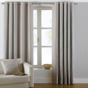 Paoletti Atlantic Twill Woven Ready Made Eyelet Curtains Natural
