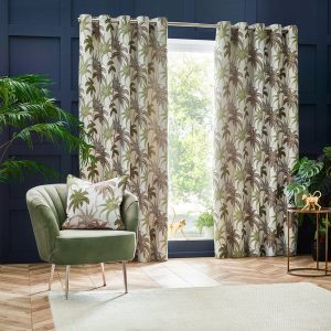 Galapagos Jacquard Ready Made Eyelet Curtains Green