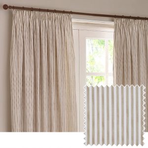 Yard Hebden Striped Cotton Ready Made Pencil Pleat Curtains Natural