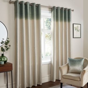 Fusion Ombre Strata Ready Made Eyelet Curtains Green