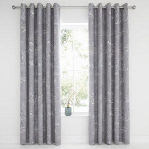 Dreams & Drapes Oriental Garden Ready Made Eyelet Curtains Grey