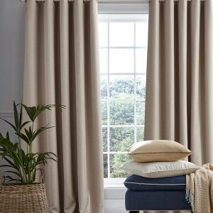 Laura Ashley Stephanie Ready Made Eyelet Blackout Curtains Natural