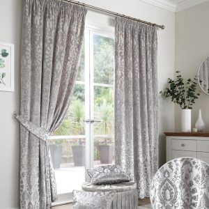 Curtina Trinity Ready Made Pencil Pleat Curtains Silver