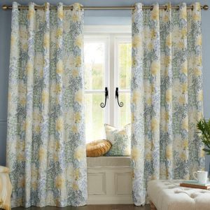 Laura Ashley Bernwood Ready Made Eyelet Curtains Ochre Yellow