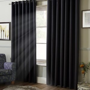 Blackout Ready Made Eyelet Curtains Charcoal