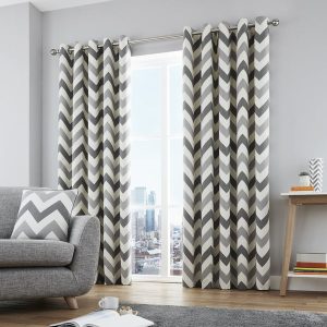 Fusion Chevron Ready Made Eyelet Curtains Grey
