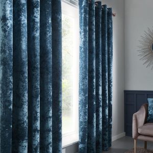 Catherine Lansfield Crushed Velvet Ready Made Eyelet Curtains Teal