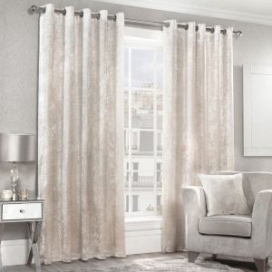 Crushed Velvet Ready Made Eyelet Curtains Cream