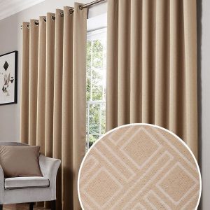 Diamond Ready Made Blackout Eyelet Curtains Mink