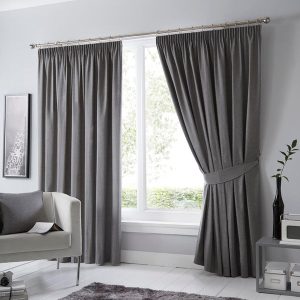 Fusion Dijon Blackout Ready Made Pencil Pleat Curtains Charcoal