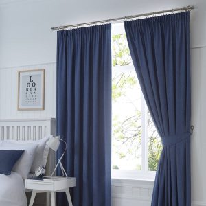 Fusion Dijon Blackout Ready Made Pencil Pleat Curtains Navy