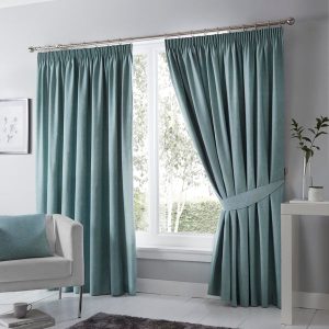 Fusion Dijon Blackout Ready Made Pencil Pleat Curtains Duckegg