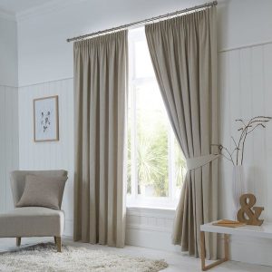 Fusion Dijon Blackout Ready Made Pencil Pleat Curtains Natural