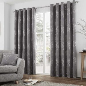 Curtina Elmwood Lined Ready Made Eyelet Curtains Graphite