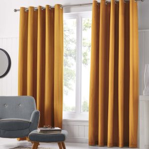 Freya Ready Made Eyelet Curtains Ochre