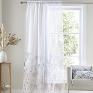 Catherine Lansfield Meadowsweet Floral Ready Made Single Voile Curtain White