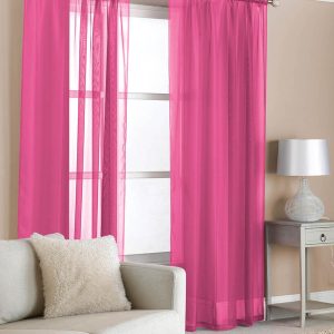 Slot Top (Pair) Ready Made Voile Curtains Cerise
