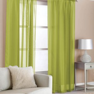 Slot Top (Pair) Ready Made Voile Curtains Olive