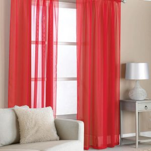 Slot Top (Pair) Ready Made Voile Curtains Red