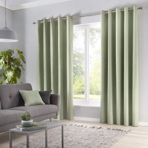 Fusion Sorbonne Lined Ready Made Eyelet Curtains Green