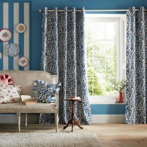 Cath Kidston Strawberry Garden Ready Made Eyelet Blackout Curtains Navy