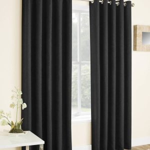 Vogue Thermal Blockout Ready Made Eyelet Curtains Black