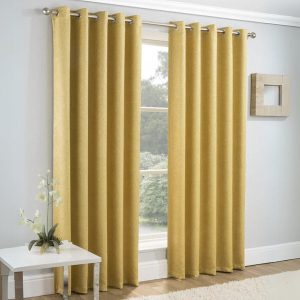 Vogue Thermal Blockout Ready Made Eyelet Curtains Ochre