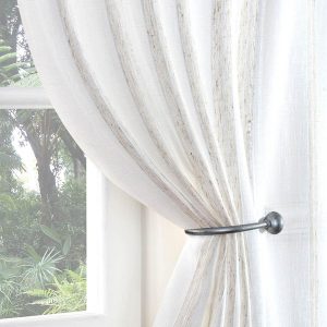 Boucle Stripe Ready Made Single Voile Curtain Natural