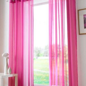 Plain Ring Top Ready Made Single Voile Curtain Cerise