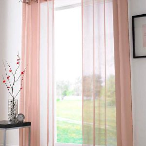 Plain Ring Top Ready Made Single Voile Curtain Coffee