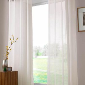 Plain Ring Top Ready Made Single Voile Curtain Ivory