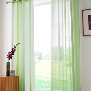 Plain Ring Top Ready Made Single Voile Curtain Lime