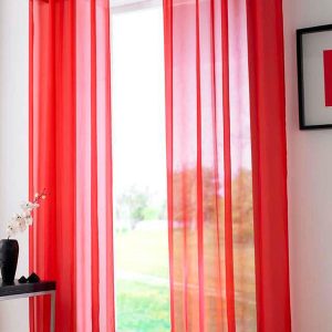 Plain Ring Top Ready Made Single Voile Curtain Red