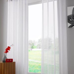 Plain Ring Top Ready Made Single Voile Curtain White