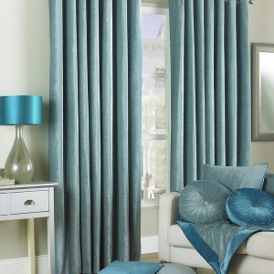 Paoletti Wellesley Lined Ready Made Eyelet Curtains Duck Egg