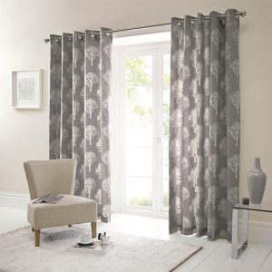 Fusion Woodland Ready Made Eyelet Curtains Charcoal